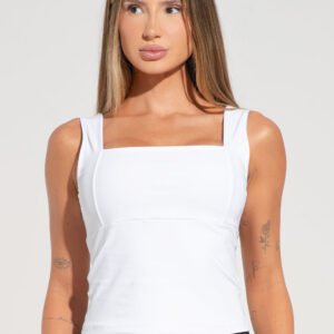 Camiseta de fitness para mujer con escote cuadrado blanco básico Dlk