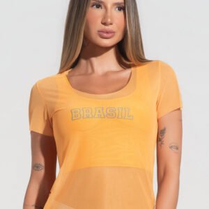 Blusa Baby Look Feminina Tule Brasil Radiante Dlk Amarelo