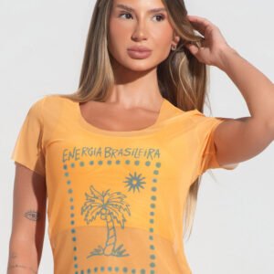 Blusa Baby Look Feminina Tule Energia Brasileira Dlk Amarelo
