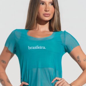 Blusa Baby Look Feminina Tule Brasileira Dlk Verde