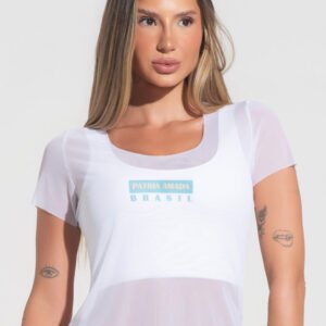 Blusa Baby Look Feminina Tule Pátria Amada Dlk Branco