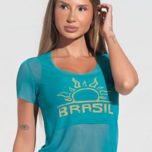 Blusa Baby Look Feminina Tule Sol Brasileiro Dlk Verde