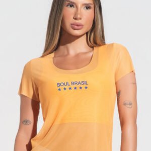 Blusa Baby Look Feminina Tule Soul Brasil Dlk Amarelo