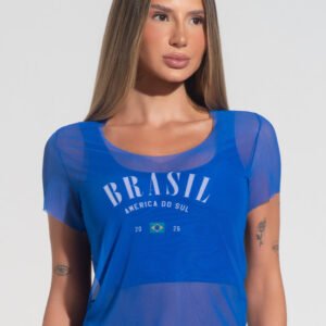 Blusa Baby Look Feminina Tule Alma Latina Dlk Azul
