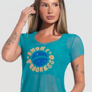 Blusa Baby Look Feminina Tule Amor E Progresso Dlk Verde