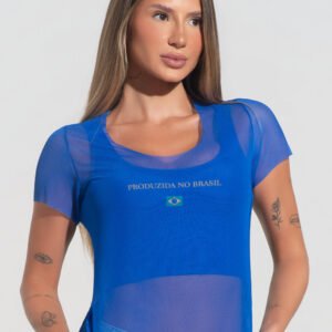 Blusa Baby Look Feminina Tule Produzida No Brasil Dlk Azul